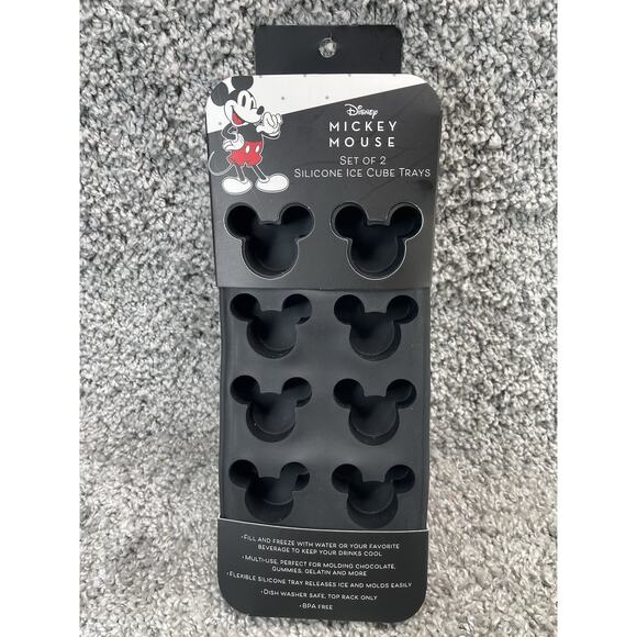 Disney Mickey Mouse Silicone Ice Cube Tray Set of 2 Black Kitchen Accessorie New - Picture 1 of 9